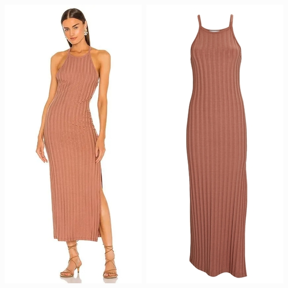 JONATHAN SIMKHA Megan Racer Back Midi Dress in Teak Medium NWT - Picture 3 of 10
